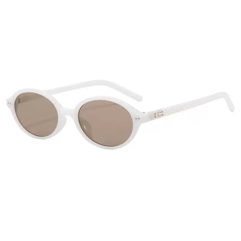 Slim Oval Frame Retro Sunglasses - White