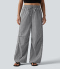 Gingham Check Drawstring Wide Leg Pants - Black