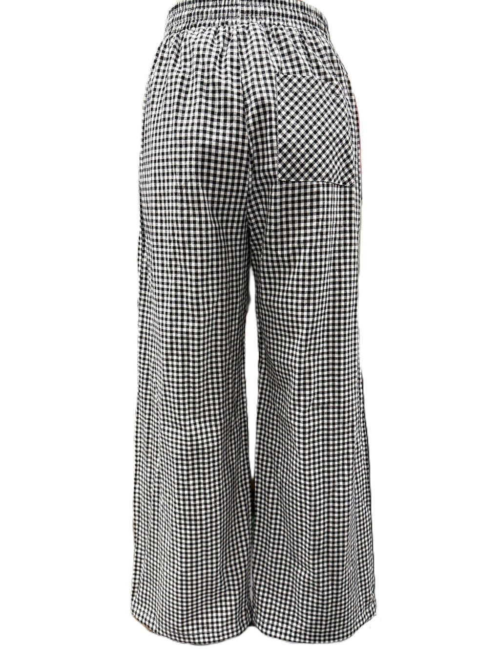 Gingham Check Drawstring Wide Leg Pants - Black - 2