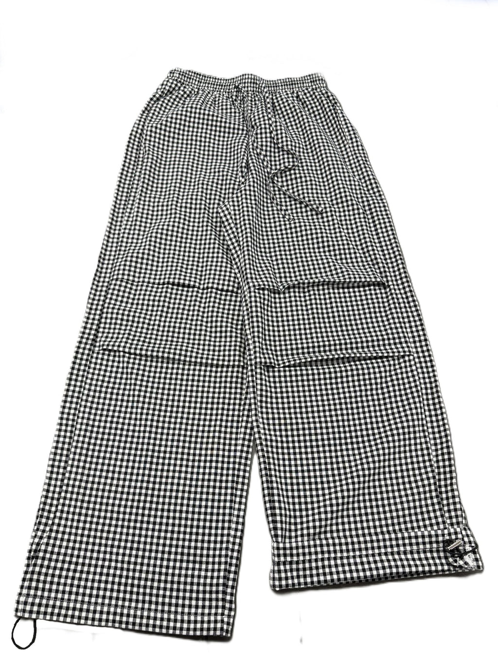 Gingham Check Drawstring Wide Leg Pants - Black - 3