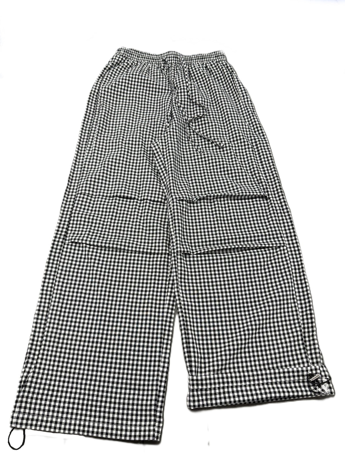 Gingham Check Drawstring Wide Leg Pants - Black - 3