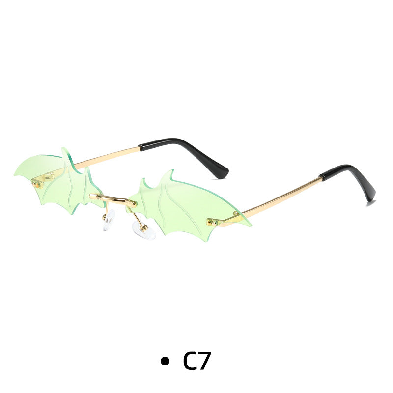 Rimless Bat Wing Novelty Sunglasses - Green