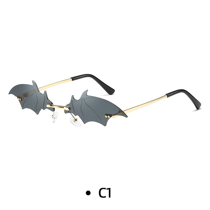 Rimless Bat Wing Novelty Sunglasses - Grey