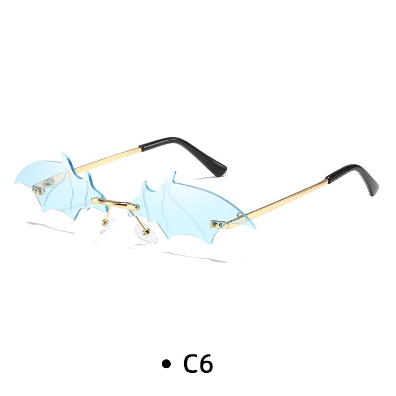 Rimless Bat Wing Novelty Sunglasses - LightBlue
