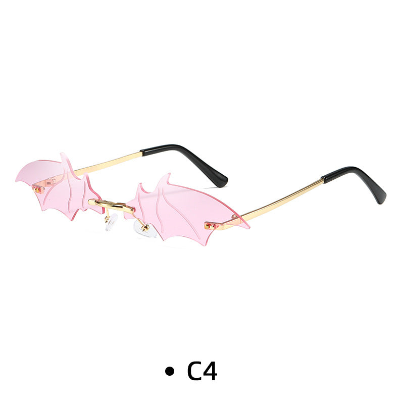 Rimless Bat Wing Novelty Sunglasses - Pink