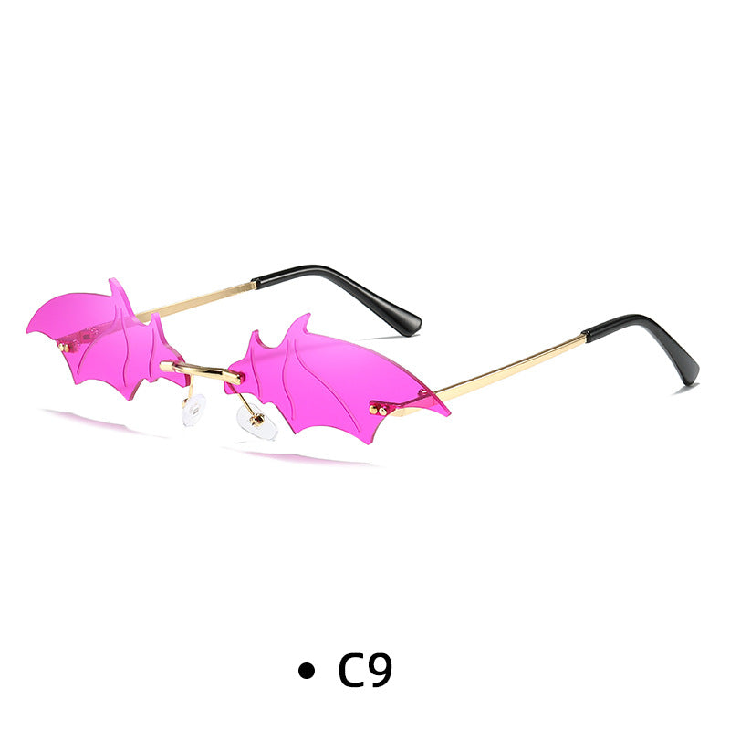 Rimless Bat Wing Novelty Sunglasses - Purple