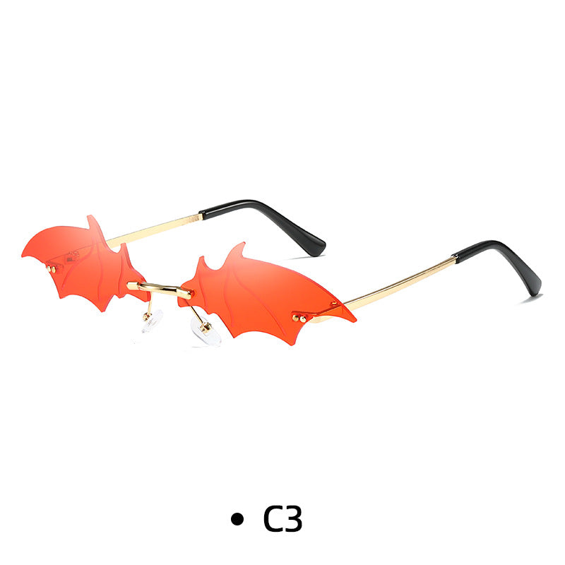 Rimless Bat Wing Novelty Sunglasses - Red