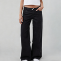 Low Rise Wide Leg Drawstring Jeans - Black