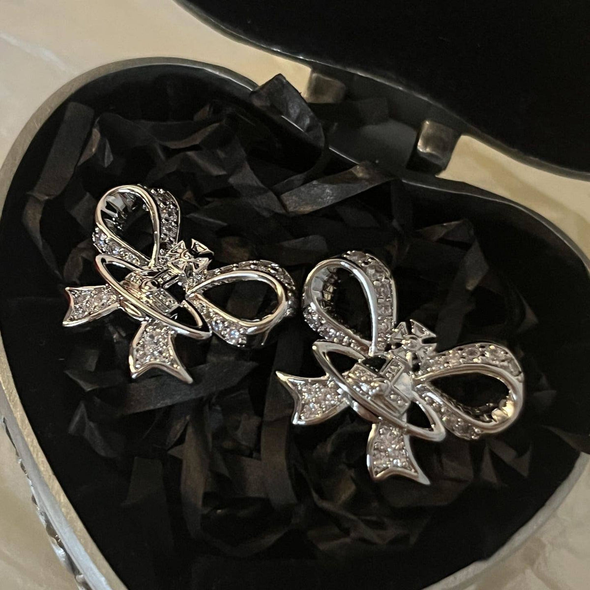 Crystal Pave Ribbon Bow Stud Earrings