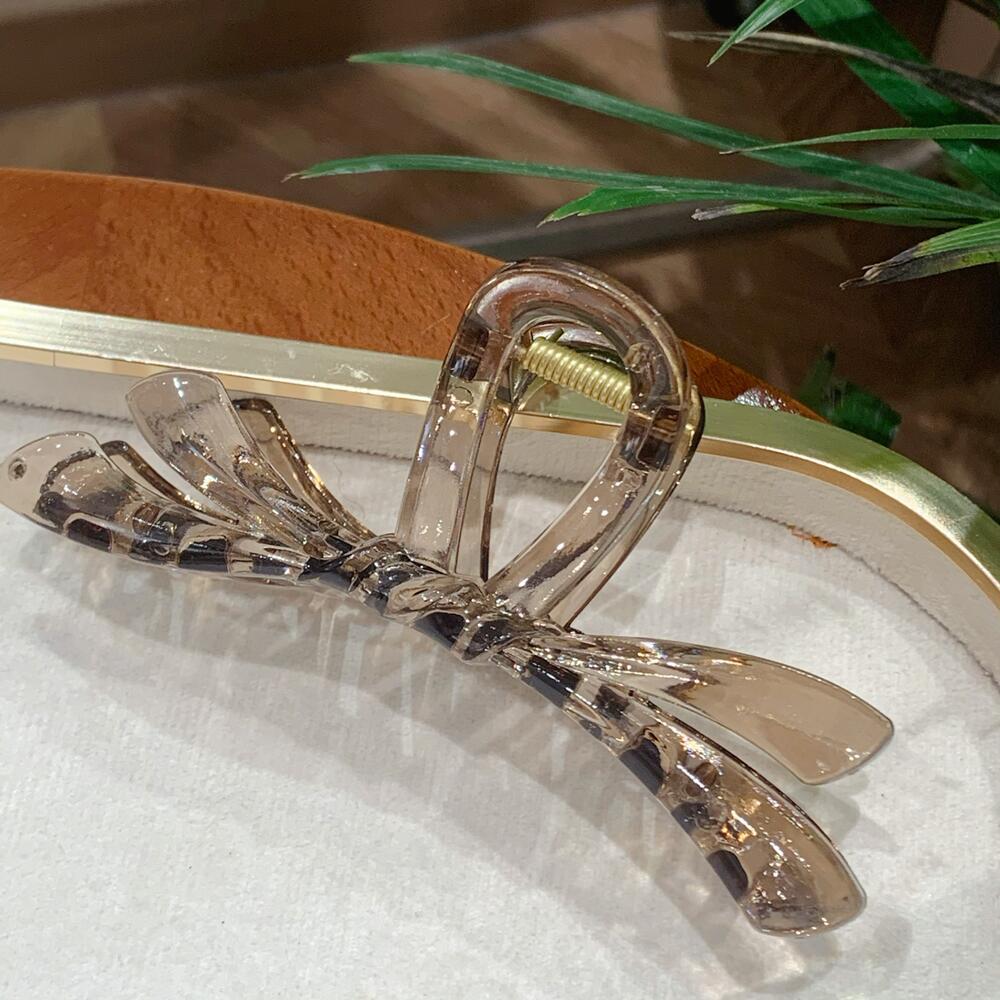 Glossy Ribbon Bow Hair Claw Clip - Incense