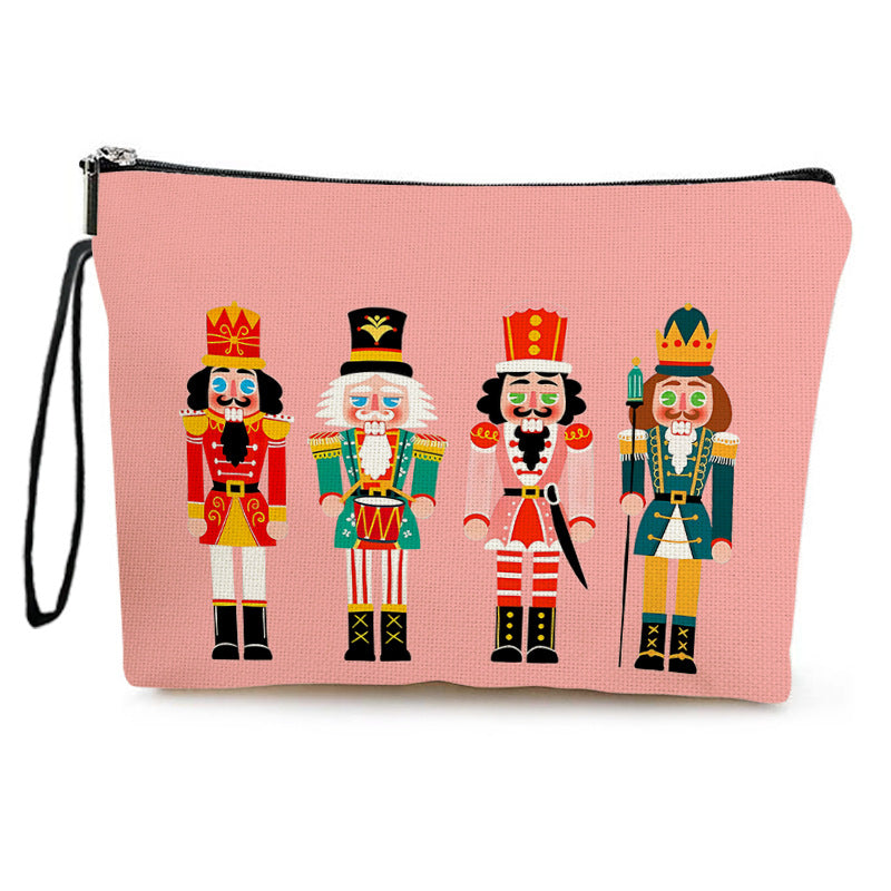 Nutcracker Print Zip Makeup Pouch - Pink