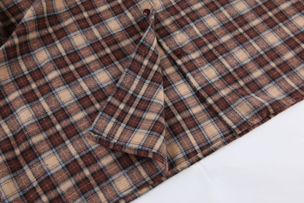 Oversized Plaid Flannel Longline Shirt - Khaki - 1