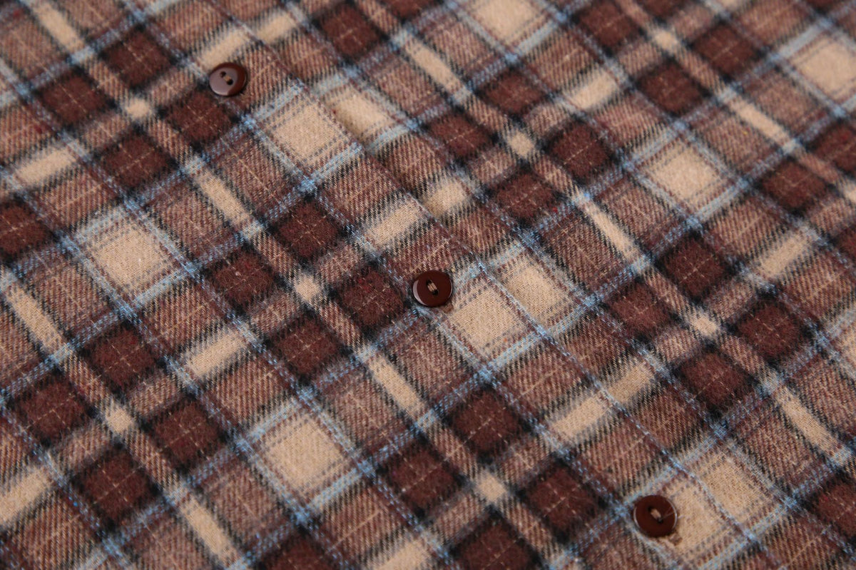 Oversized Plaid Flannel Longline Shirt - Khaki - 4