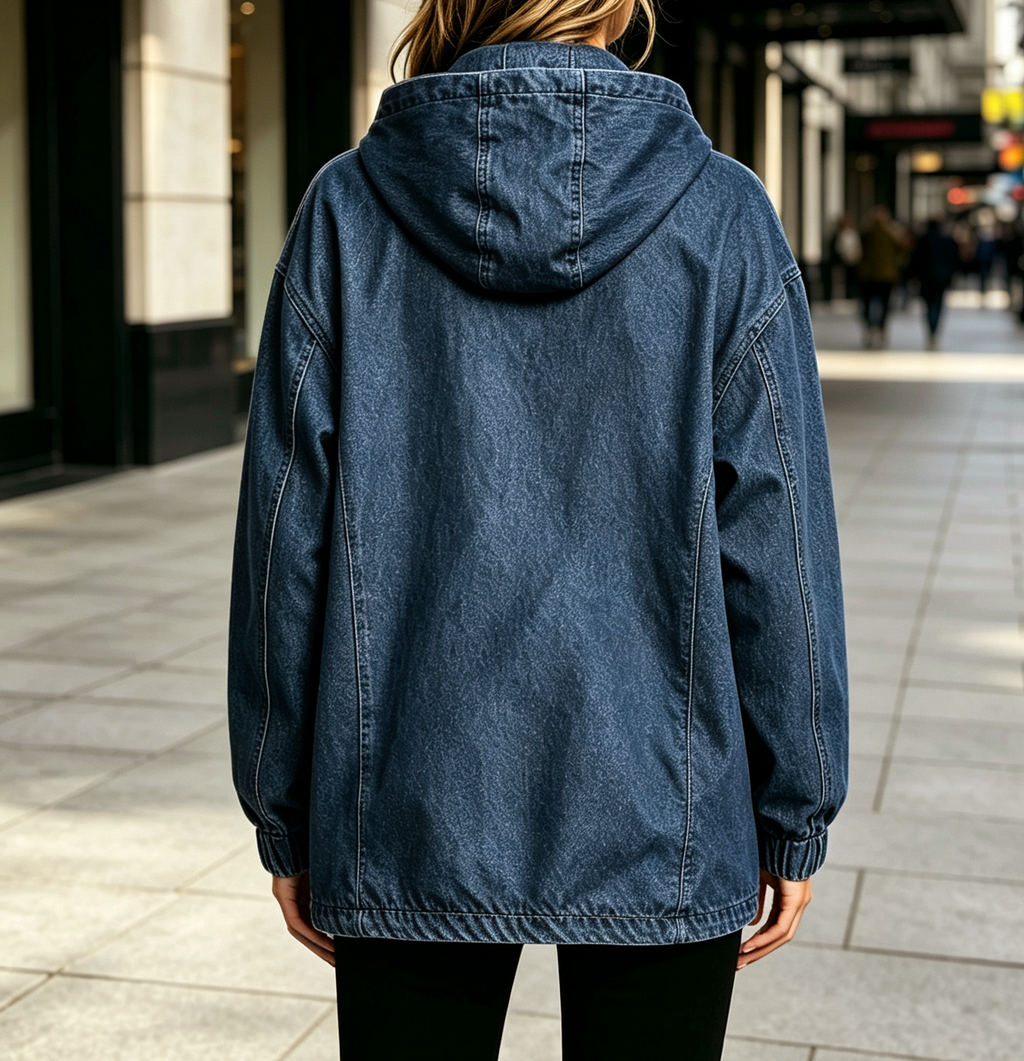 Kangaroo Pocket Denim Anorak Hoodie - DarkBlue - 1