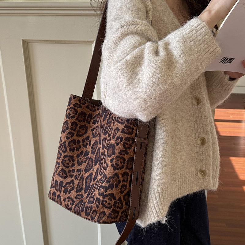 Faux Suede Bucket Tote with Belted Strap