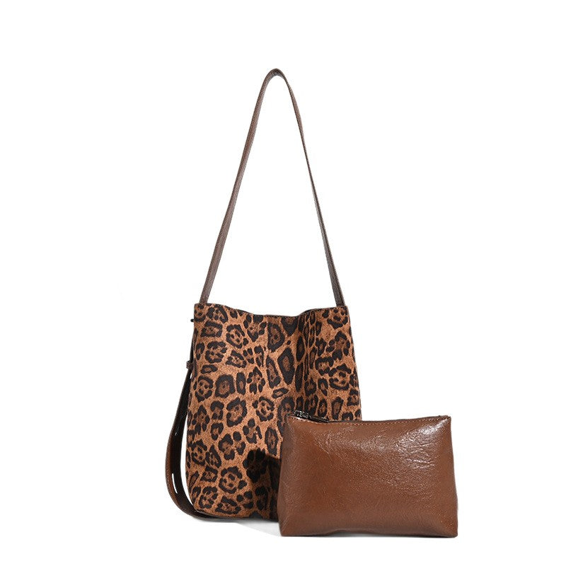 Faux Suede Bucket Tote with Belted Strap