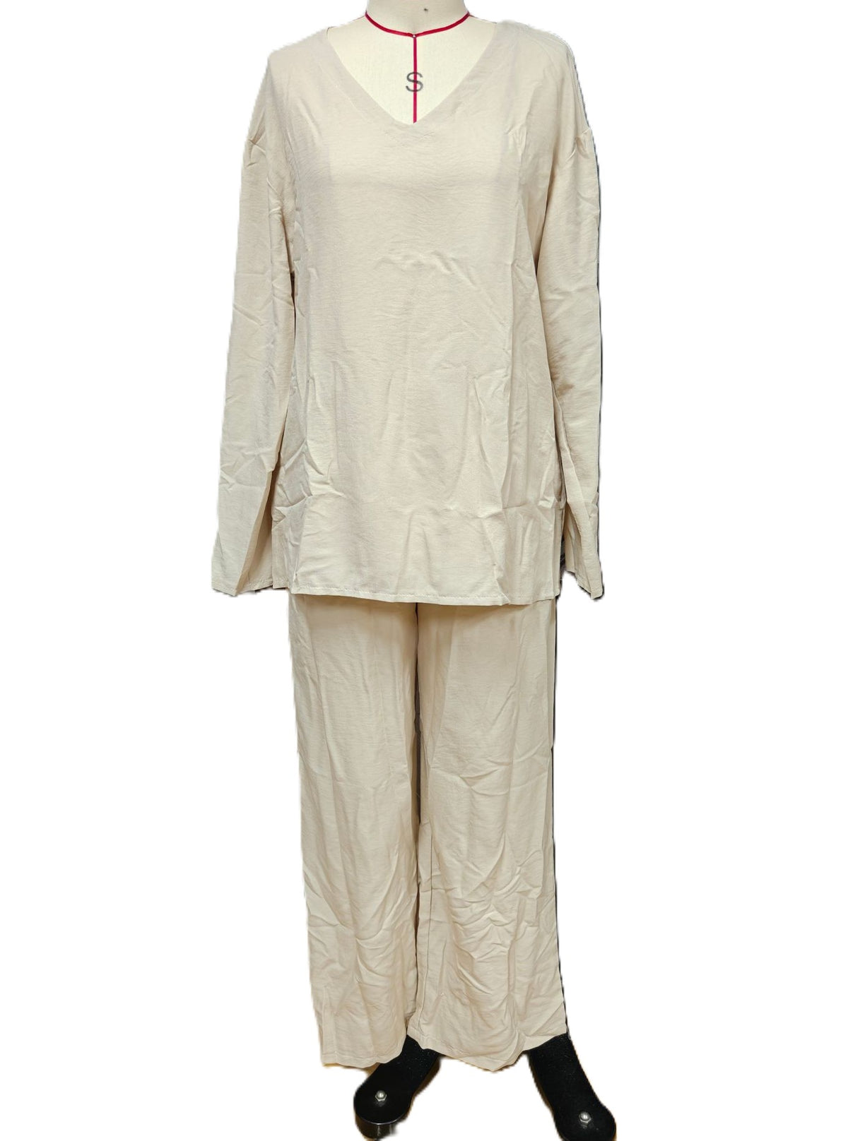 Relaxed Tunic Top And Wide Leg Pant Set - Beige - 1