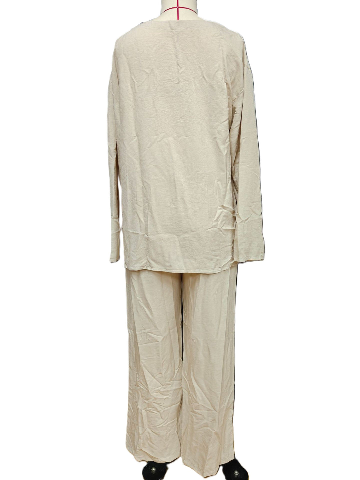 Relaxed Tunic Top And Wide Leg Pant Set - Beige - 2