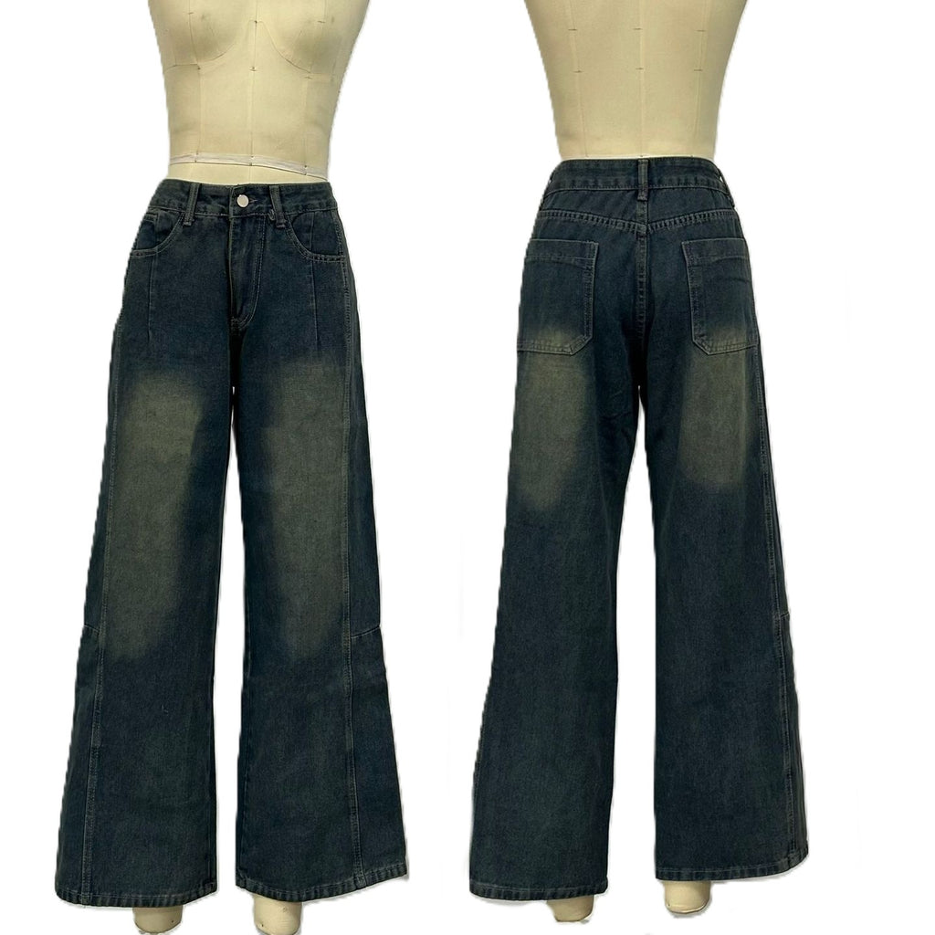 Vintage Wash Loose Straight Leg Jeans - Black
