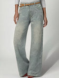 Vintage Wash Loose Straight Leg Jeans - Blue