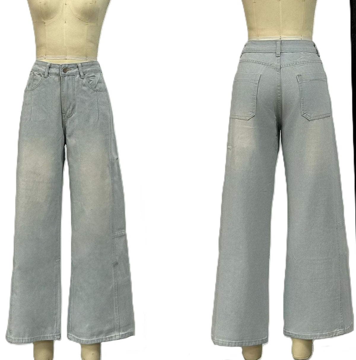 Vintage Wash Loose Straight Leg Jeans - Blue - 1