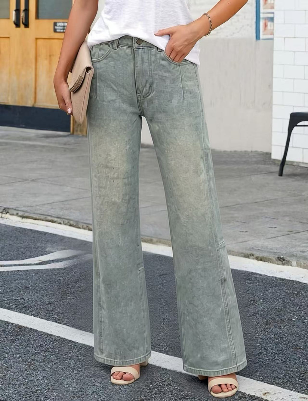 Vintage Wash Loose Straight Leg Jeans - Blue - 3