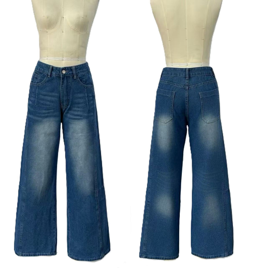 Vintage Wash Loose Straight Leg Jeans - DarkBlue