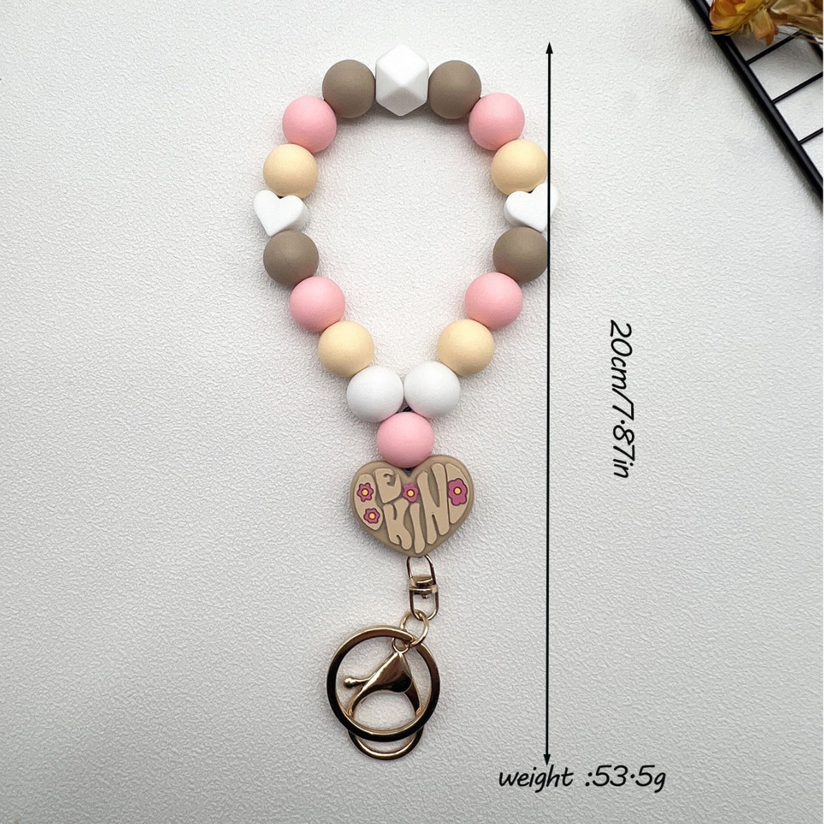 Heart Charm Beaded Bangle Keychain - Coffee