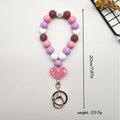 Heart Charm Beaded Bangle Keychain - Purple