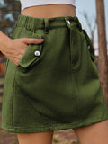 High Rise Flap Pocket Cargo Mini Skirt - Green