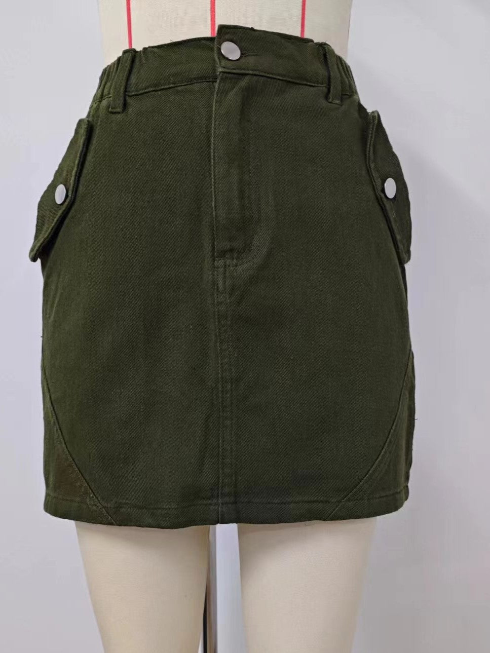 High Rise Flap Pocket Cargo Mini Skirt - Green - 4