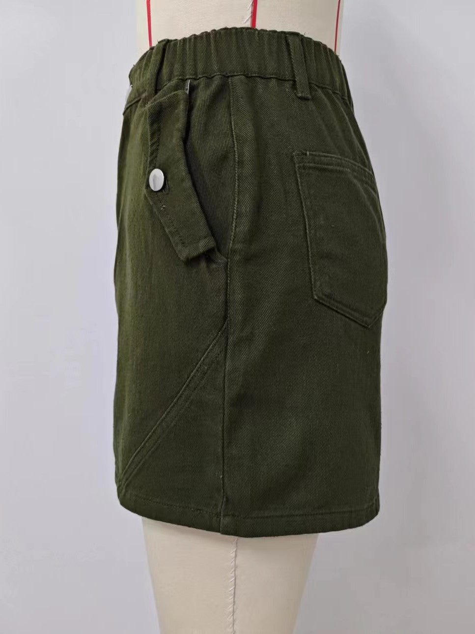 High Rise Flap Pocket Cargo Mini Skirt - Green - 5