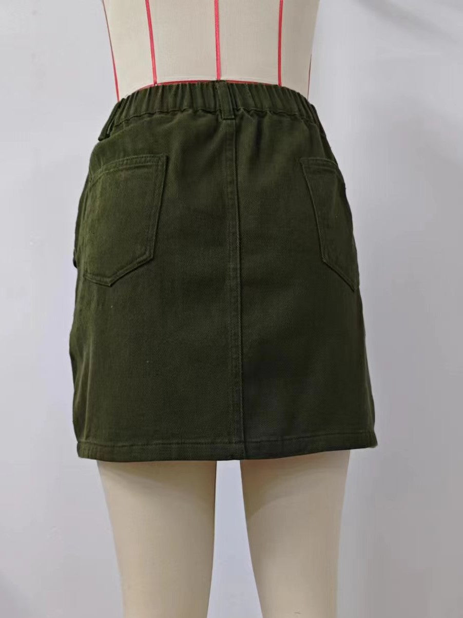 High Rise Flap Pocket Cargo Mini Skirt - Green - 6