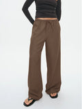 Drawstring Elastic Waist Wide Leg Pants - Brown