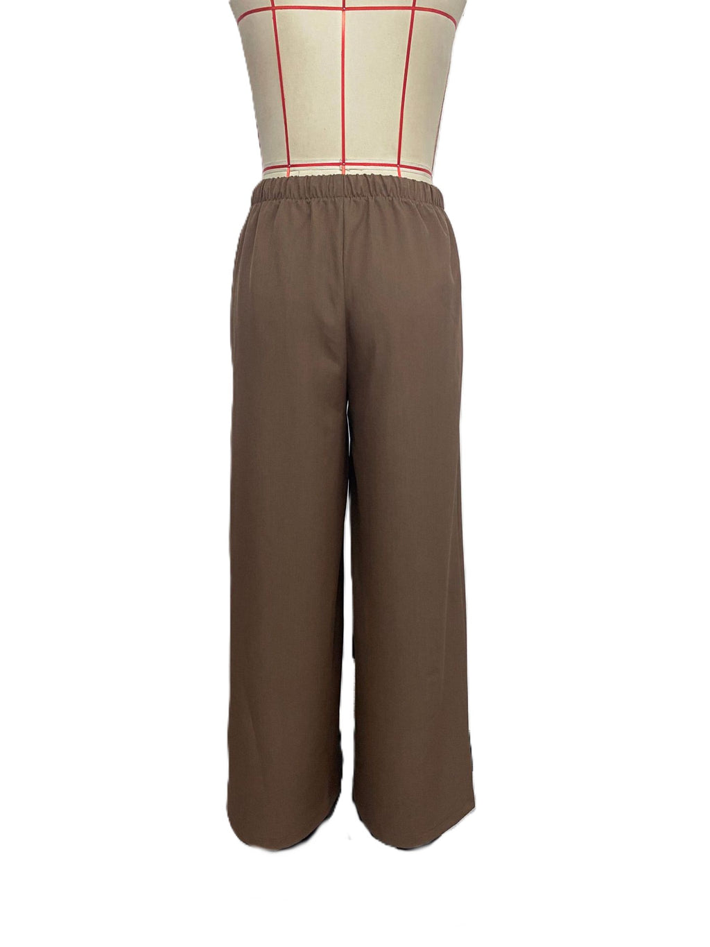 Drawstring Elastic Waist Wide Leg Pants - Brown - 2