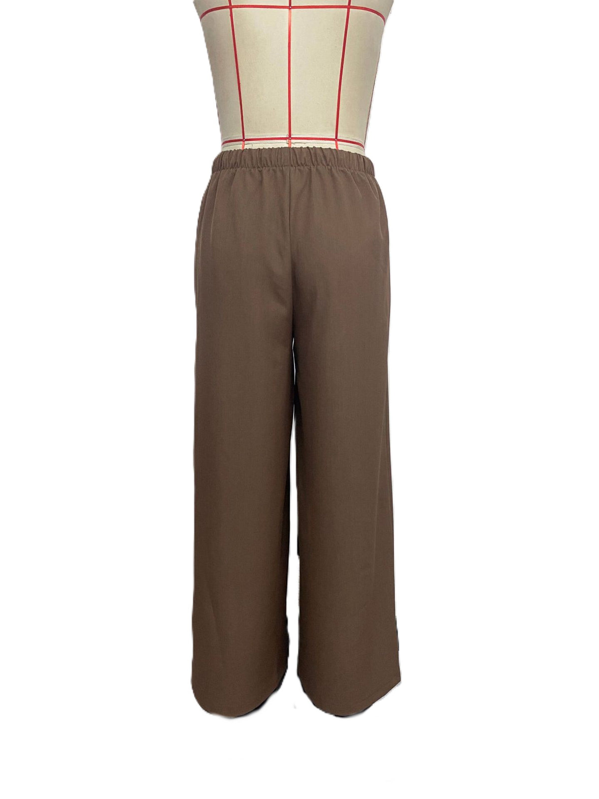 Drawstring Elastic Waist Wide Leg Pants - Brown - 2