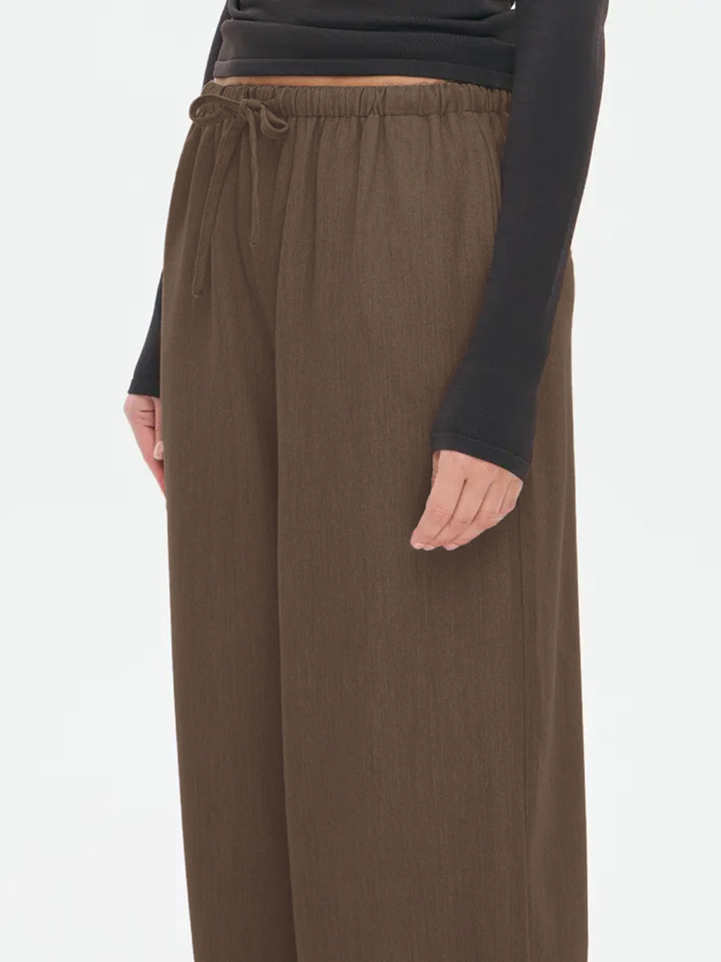 Drawstring Elastic Waist Wide Leg Pants - Brown - 3
