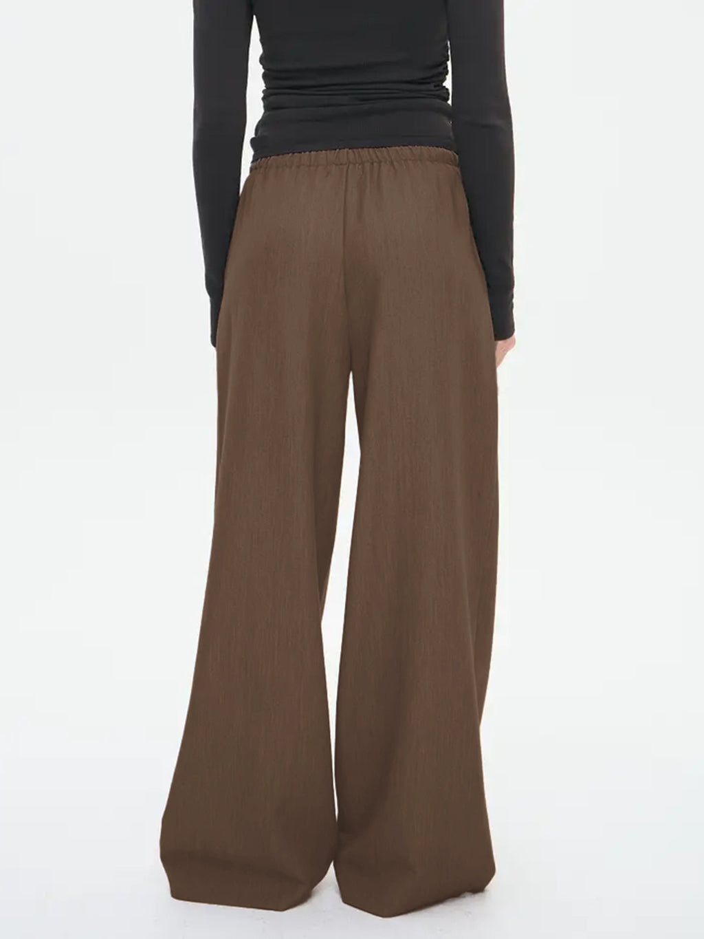 Drawstring Elastic Waist Wide Leg Pants - Brown - 4