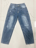 Distressed Straight Leg Baggy Carpenter Jeans - Blue