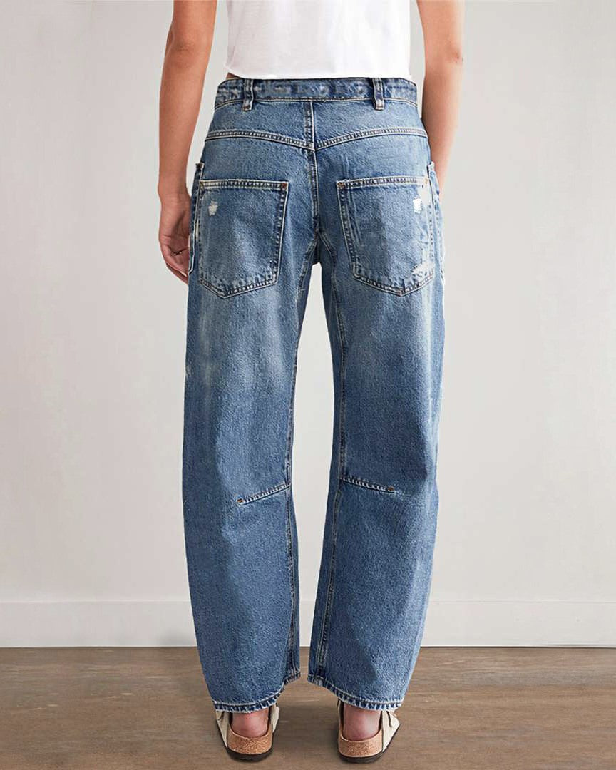 Distressed Straight Leg Baggy Carpenter Jeans - Blue - 3