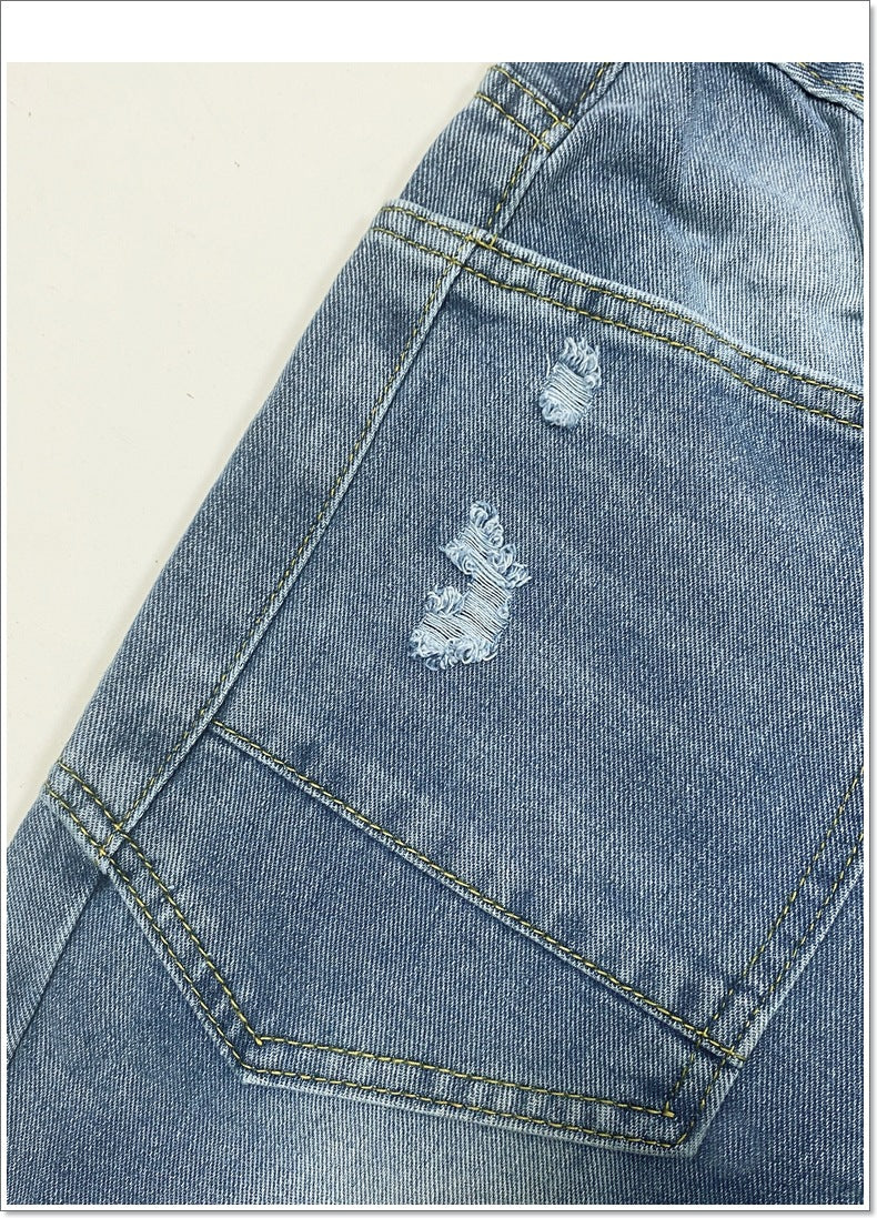 Distressed Straight Leg Baggy Carpenter Jeans - Blue - 4
