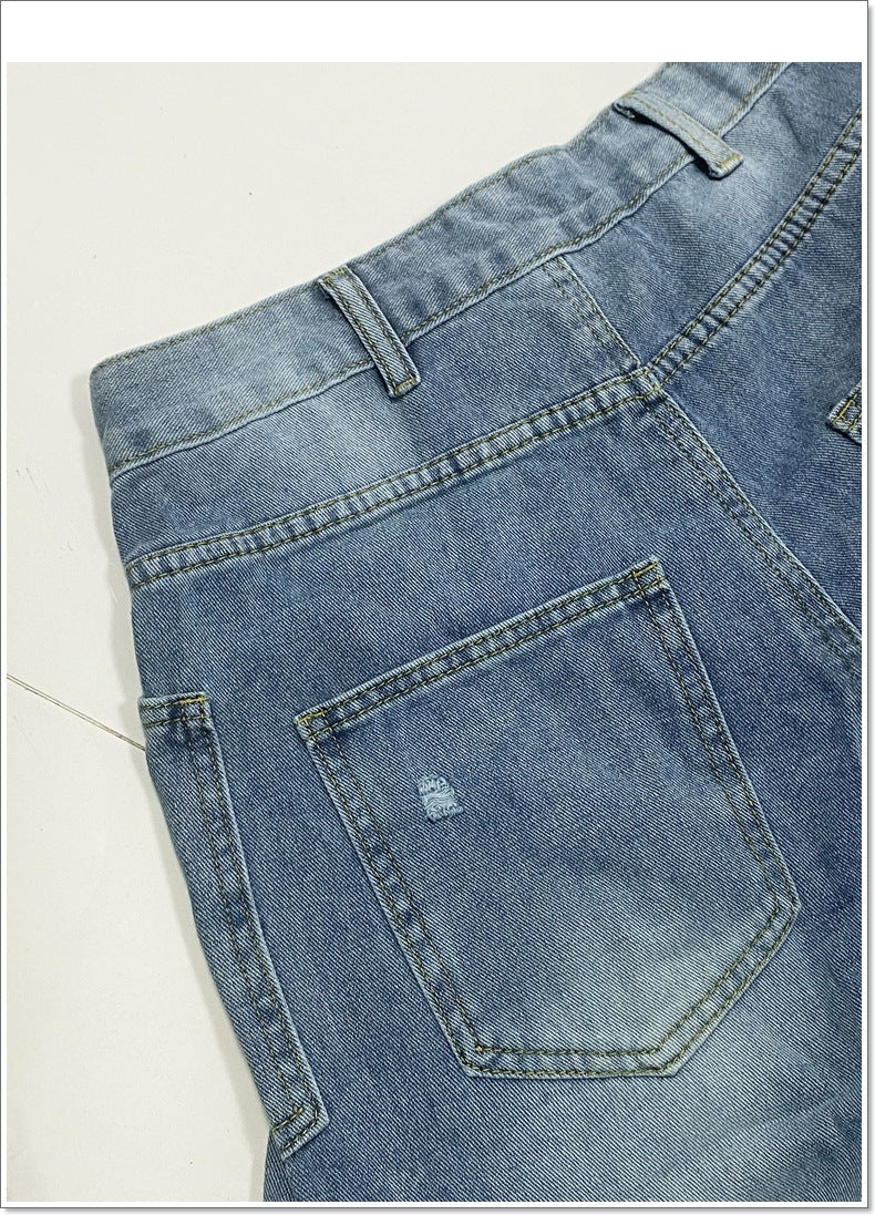 Distressed Straight Leg Baggy Carpenter Jeans - Blue - 6