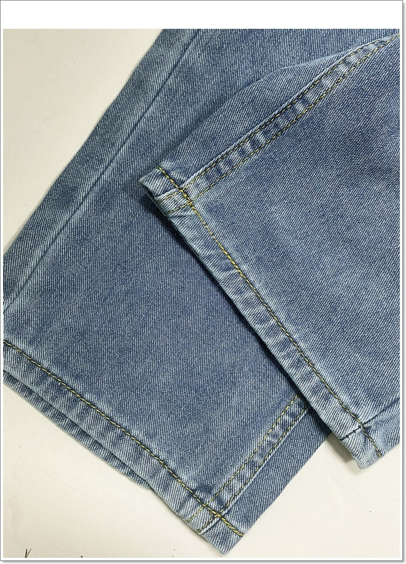 Distressed Straight Leg Baggy Carpenter Jeans - Blue - 7