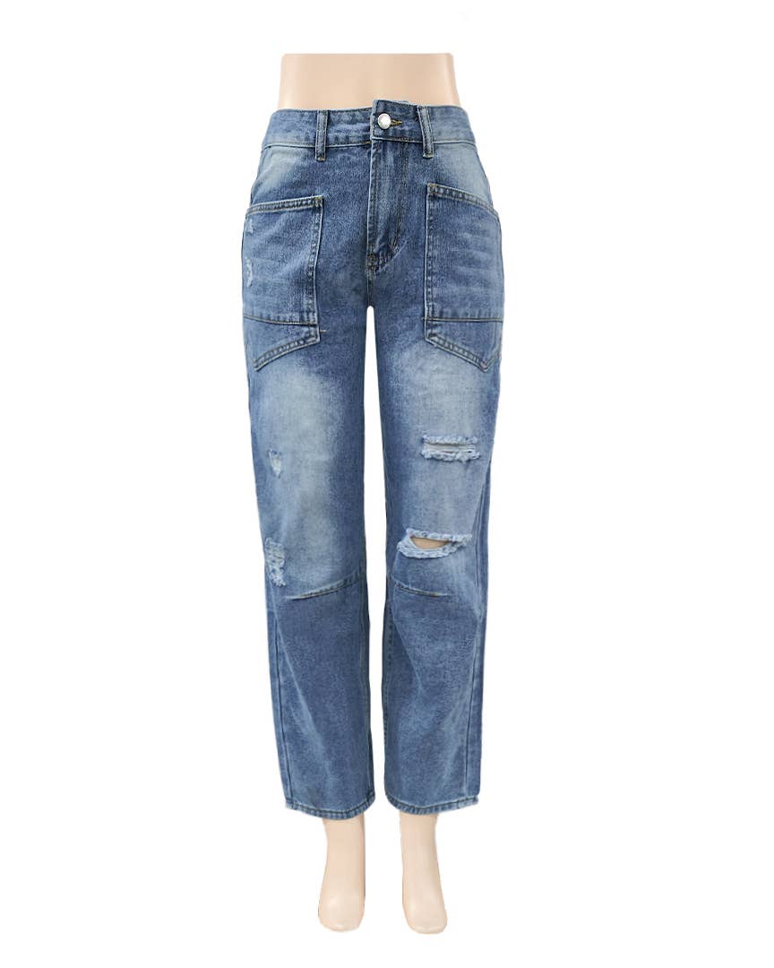 Distressed Straight Leg Baggy Carpenter Jeans