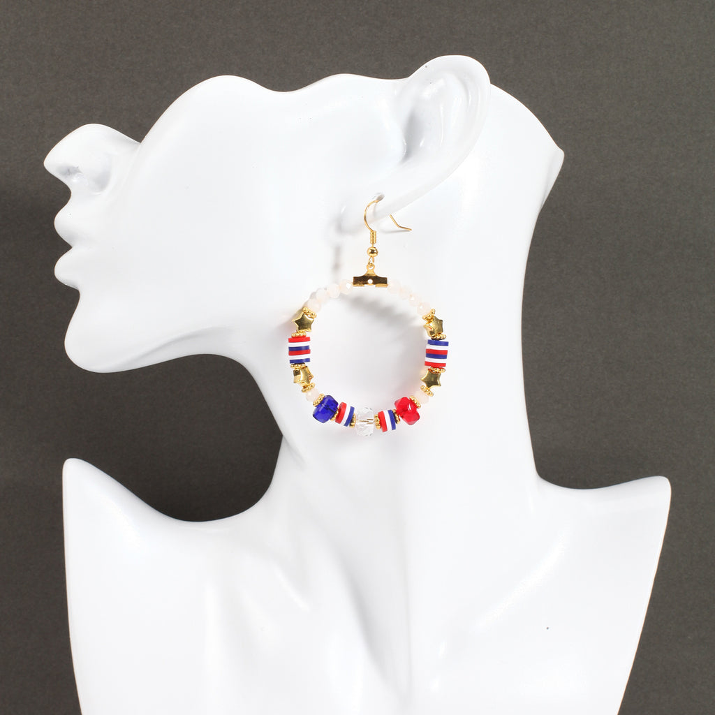 Americana Beaded Hoop Dangle Earrings - Beads-1
