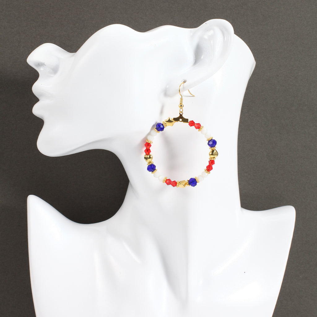 Americana Beaded Hoop Dangle Earrings - Beads-2