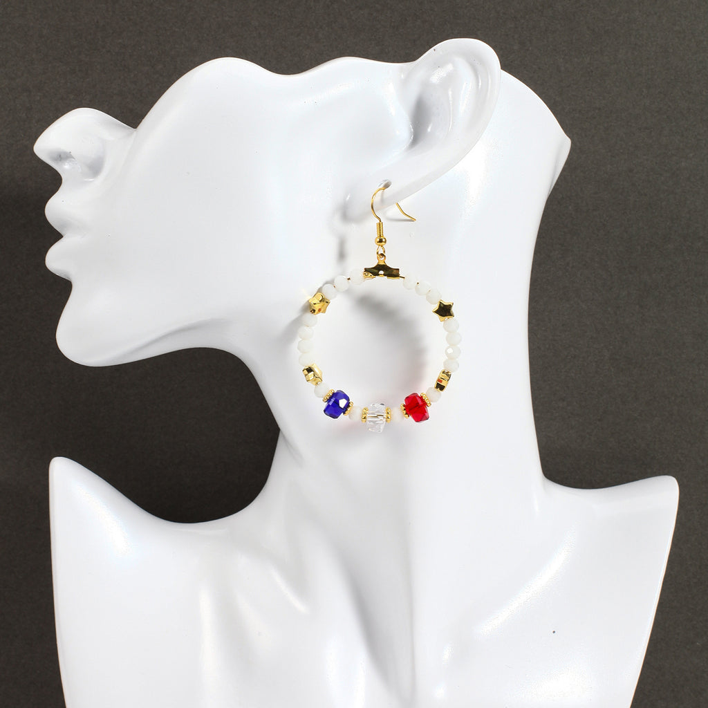 Americana Beaded Hoop Dangle Earrings - Beads-3