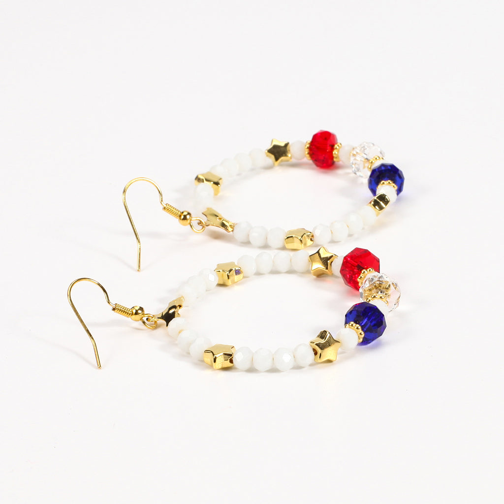 Americana Beaded Hoop Dangle Earrings - Beads-3 - 1