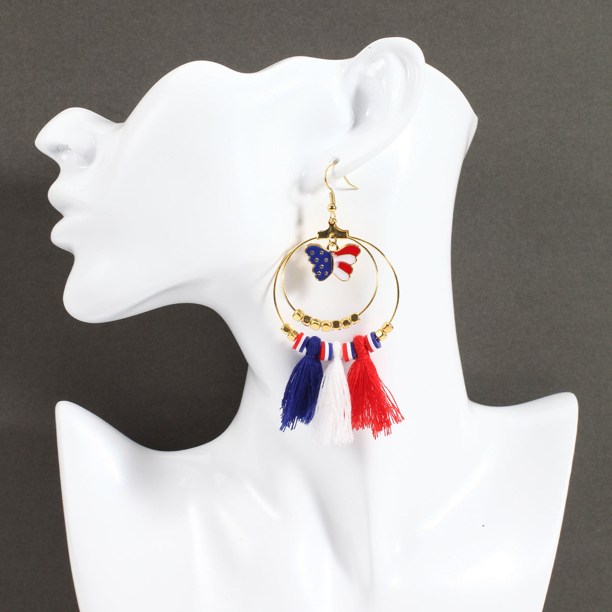 Americana Beaded Hoop Dangle Earrings - Butterfly