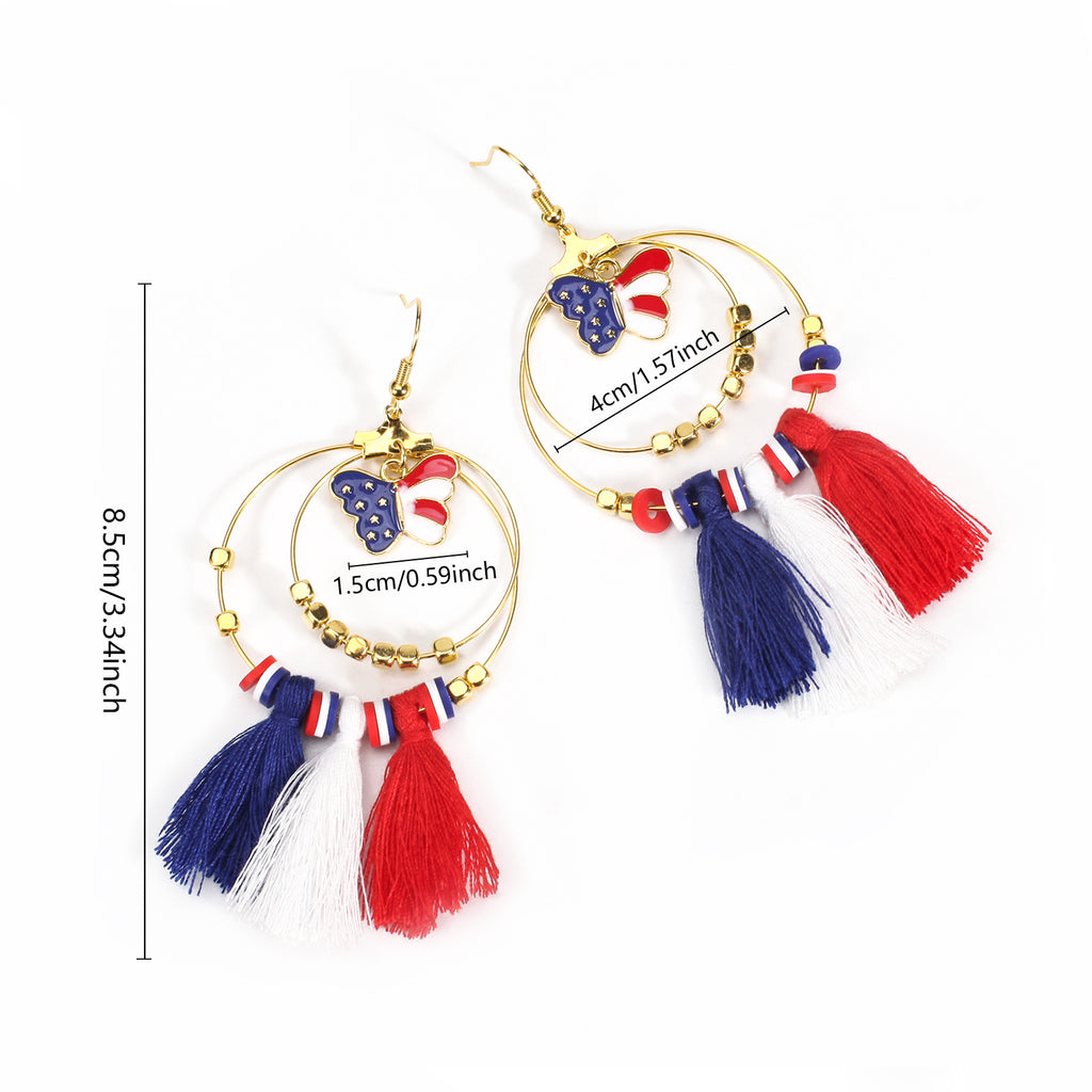 Americana Beaded Hoop Dangle Earrings - Butterfly - 1